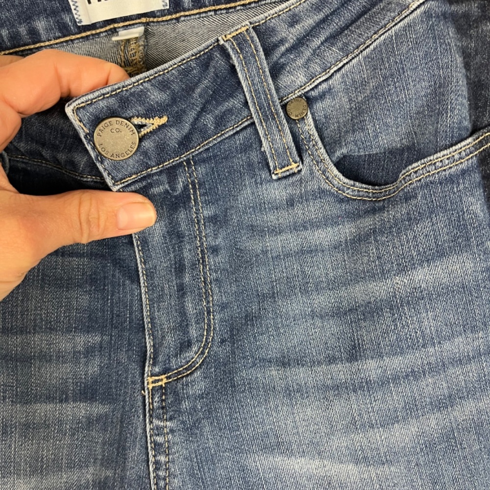 PAIGE Verdugo Ankle Skinny Jeans Side Stripes Mid Rise Raw Hem Size 28 Blue - Picture 8 of 12